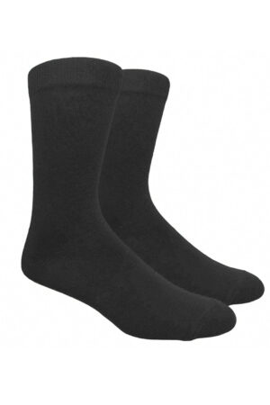 Pair of black crew socks laid flat, classic everyday wear