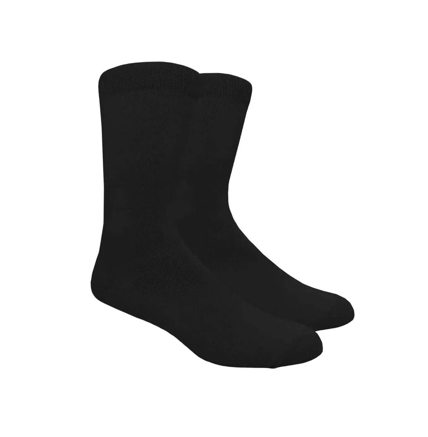 Pair of black crew socks lying flat.