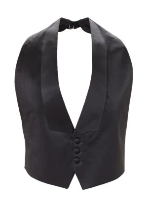 Black Low-Cut Satin Vest