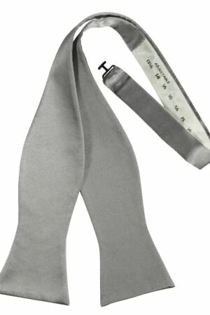 Silver Self-Tie Solid Satin Bowtie