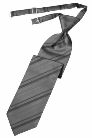 Silver Striped Satin Long Tie