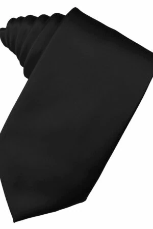 Black Solid Satin Suit Tie