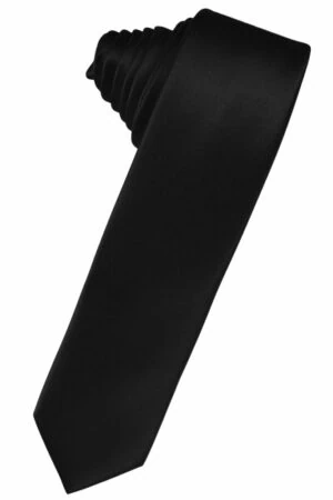 Black Solid Satin Skinny Suit Tie