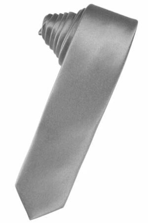 Silver Solid Satin Skinny Suit Tie