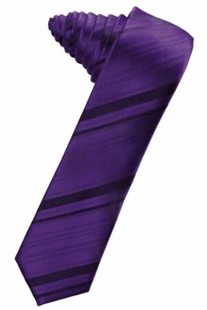 Purple Striped Satin Skinny Suit Tie