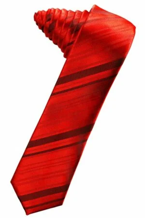 Scarlet Striped Satin Skinny Suit Tie