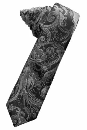 Silver Tapestry Skinny Suit Tie