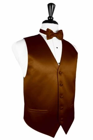 Cognac Solid Satin Vest