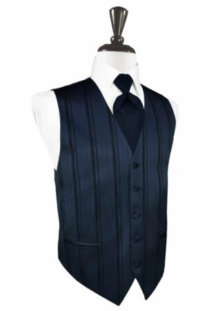 Midnight Blue Striped Satin Vest