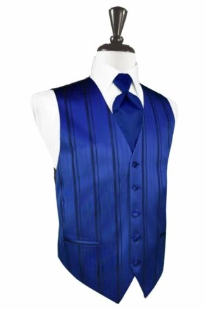 Royal Blue Striped Satin Vest
