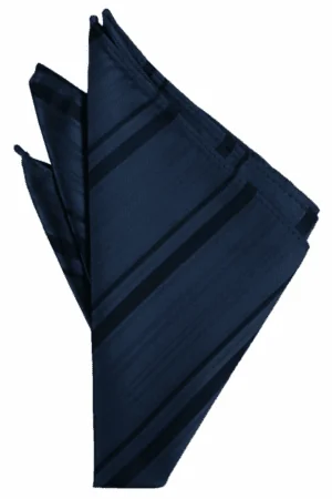 Midnight Blue Striped Satin Pocket Square